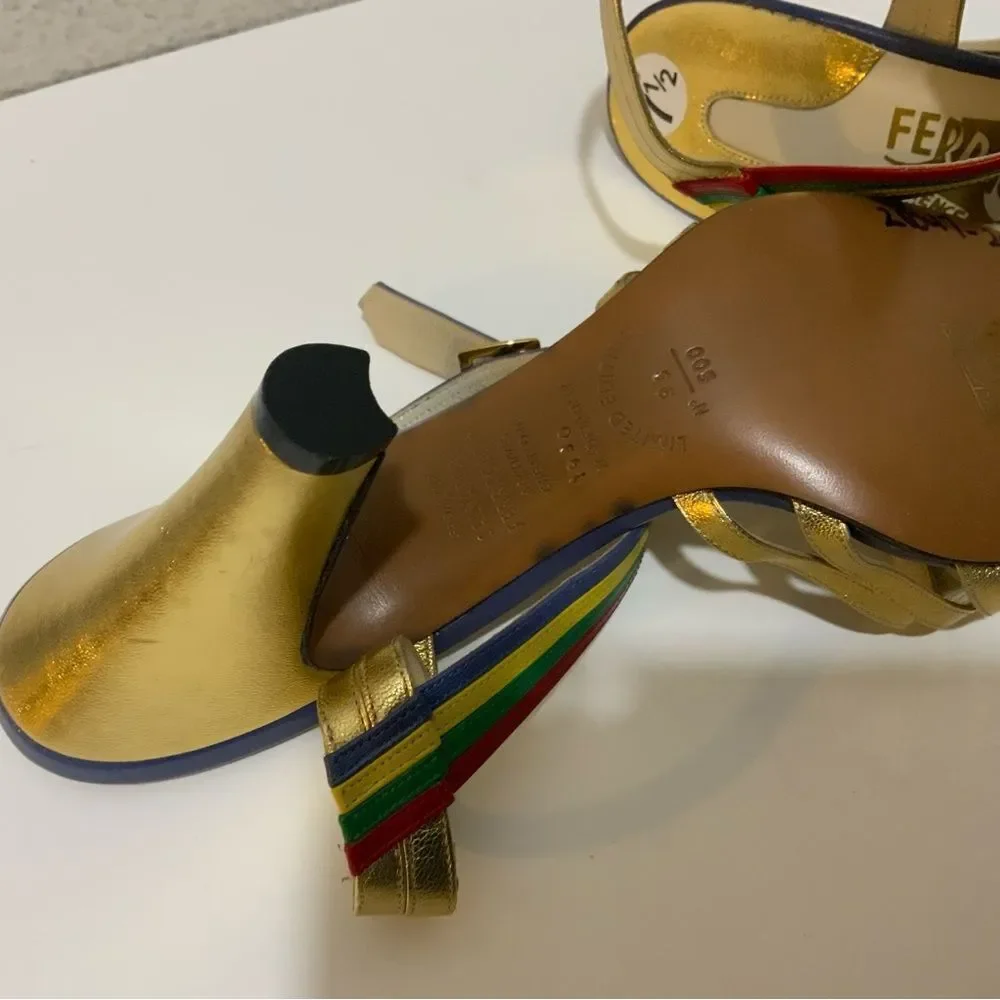 SALVATORE FERRAGAMO CREATIONS Sandals Red Gold/multicolour leather Luxe strappy